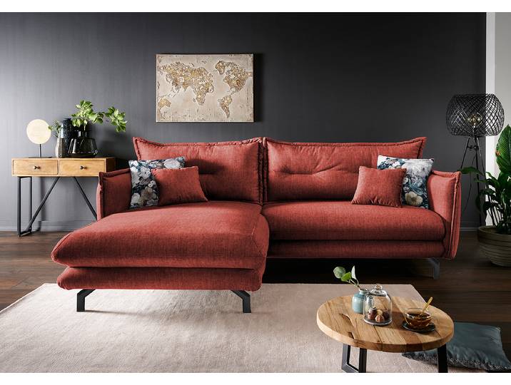 Ecksofa mit Longchair Rot Samt Josita 255 x 80 x 180cm Longchair davorstehend links Modern