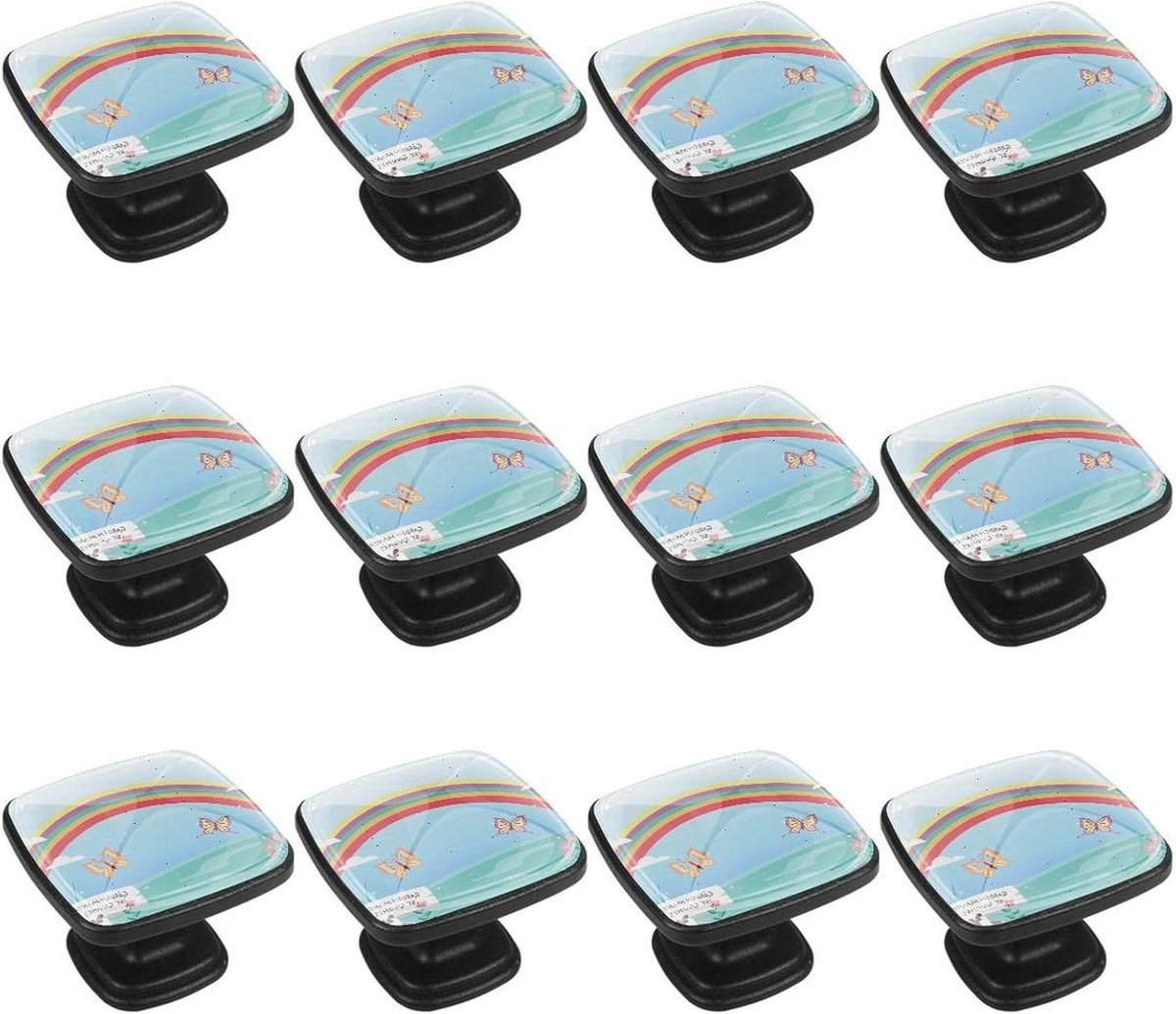 Set van 12 multicolor vierkante kastknoppen met uniek patroonontwerp