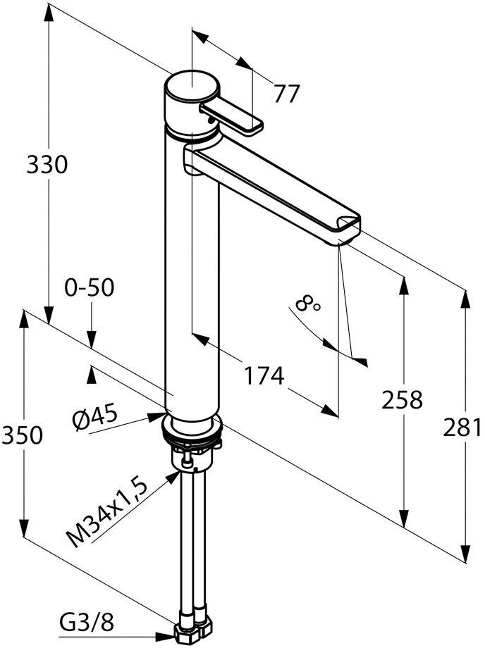 Kludi ZENTA Waschschüssel-Einhandmischer, Höhe 33 cm