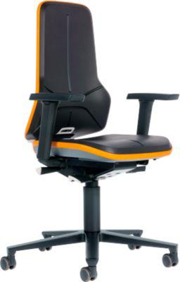 Arbeitsstuhl bimos NEON, Permanentkontakt, Grundmodell ohne Polsterelement, mit Rollen, Flexband orange