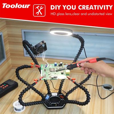 Uplift Essentials Soldering Helping Hands Tool With 3X Magnifier LED Light And USB Smoke Exhaust Fan For PCB Repair sn3r