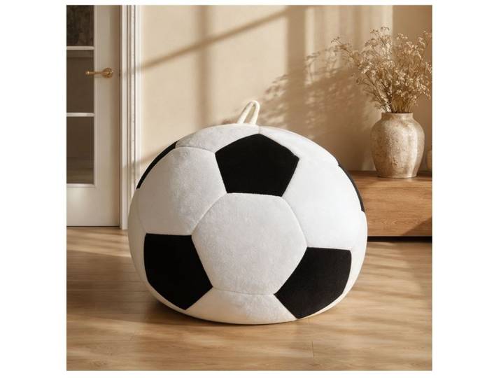 VUENOR Pouf poire ballon de football 100 x 80 cm blanc et noir 1 place