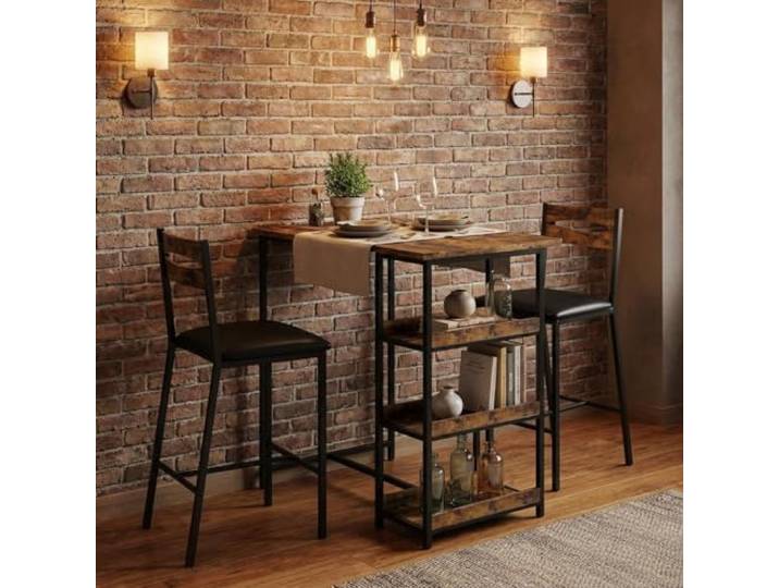 Garvee Bar Tisch Und Stühle Set, 3 Stück Bar Tisch Set Mit Mit Flip Top Erweiterung Und Aufbewahrung Regale, Esstisch Set Für 2, Geeignet Für Kleine Raum Küche Wohnung,Rustikal Braun