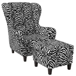 Supellex Sofia Ohrensessel mit Hocker   Design Tierfellimitat Zebra