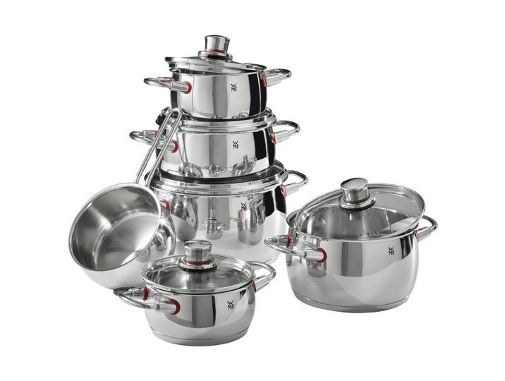 WMF Kochtopfset Quality One, Silberfarben, Metall, 6-teilig, 16 cm,20 cm,16 cm, 6,8 l,2.0 l,4.0 l,6.8 l,1.7 l,1.7 l,3.3 l, rostfrei, breiter Schüttrand, Kochgeschirr, Töpfe, Topfsets