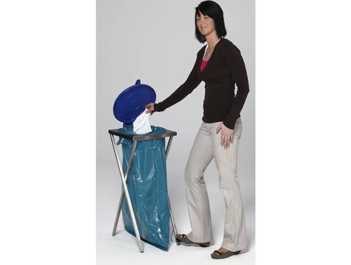 VAR Hygiene-Müllsackständer aus Edelstahl Für Volumen 120 l, mit Pedal, blau