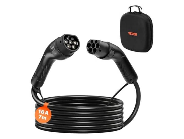 VEVOR Câble Recharge Voiture Électrique Type 2\, 16 A\, 7 m\, 11 KW\, Câble de Charge Compatible avec Chargeurs de Véhicules Électriques de Type 2\, Triphasé CA 480 V\, 50 Hz\, IP65\, avec Sac de Transport