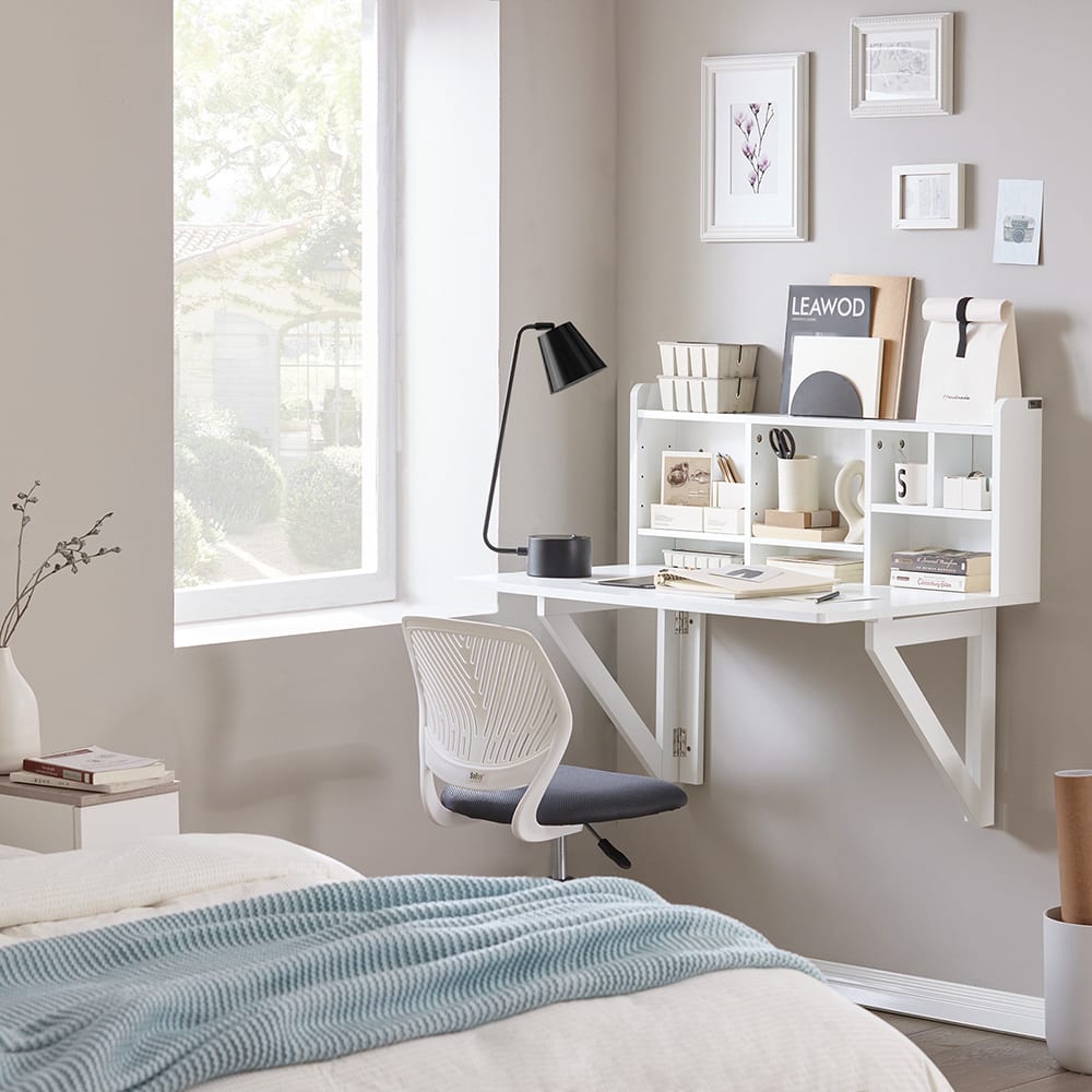 SoBuy Table murale rabattable effet bois blanc Blanc 90x78x60cm