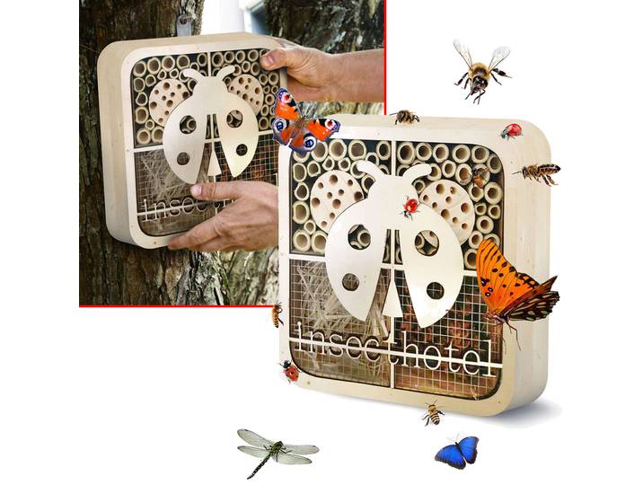 Insektenhotel  Marienkäfer , kinderfreundlich, Naturholz, 20 x 20 x 7 cm