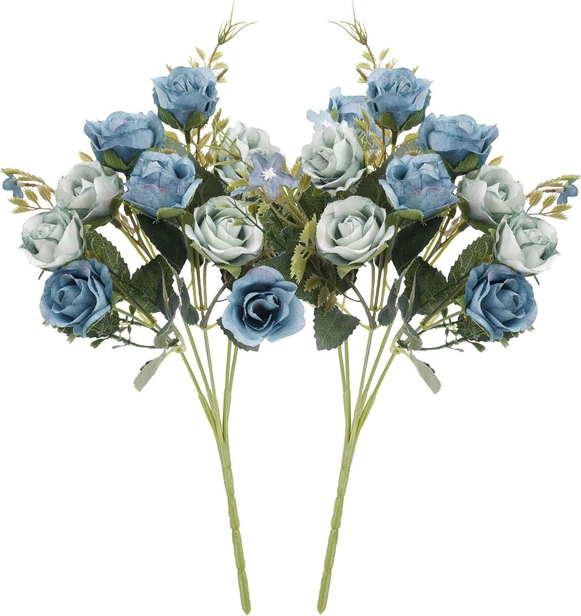 Set van 2 blauwe kunstbloemen rozen van zijde voor decoratie