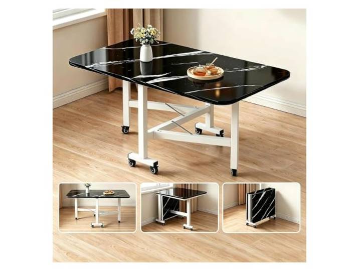 ZCXMNL Multifunktionstisch-Drop-Leaf-Esstisch, Faltbarer Küchentisch Aus Massivem Holz Mit 6 Rädern, Platzsparend for Arbeit, Studium Und Essen(Black White,130x80x75cm)