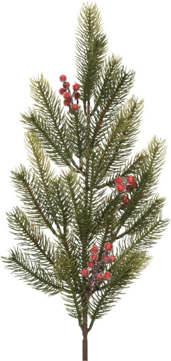 Decoris kersttak met groene dennentakken en bessen, 77 cm