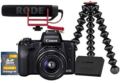 Canon EOS M50 4K Vlogger Kit Bundle – 24.1MP Mirrorless Camera, 15-45mm Lens, RØDE Mic & GorillaPod, Used - Very Good