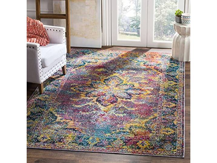 SAFAVIEH Tapis Boho Pour Salon\, Salle à manger\, Chambre à coucher - Crystal Collection\, Tapis à poil court\, Bleu marine et bleu clair\, 122 X 183 cm