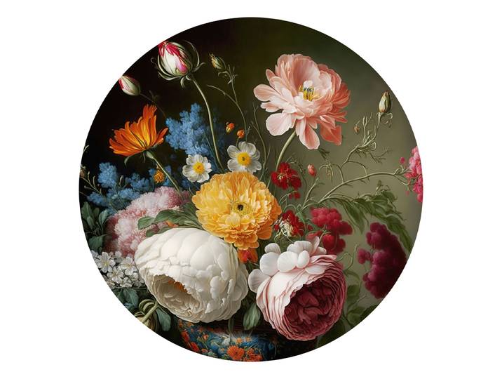 Glasbild Baroque Flowers Floatglas Orange/Grün/Weiß Ø 50cm