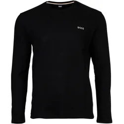 BOSS Herren Langarmshirt, Waffeloptik -  Waffle Longsleeve, Langarmshirt, Rundhals, Logo, Baumwollmischung Schwarz / XL