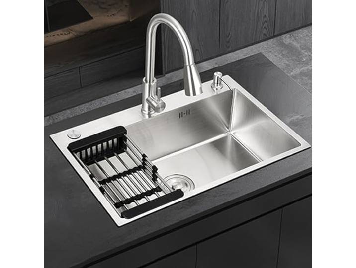 ZQFHSX Edelstahl-Küchenspüle, Einbau-/Unterbauspüle mit ausziehbarer Armatur und Abtropfkorb, für Hauswirtschaftsräume, Küchen, Bars und Badezimmer