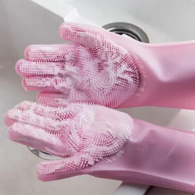 Magic Silicone Rubber Dishwashing Gloves, Household Sponge Scrubber, Kitchen Cleaning Tools, Dish Washing Gloves pink