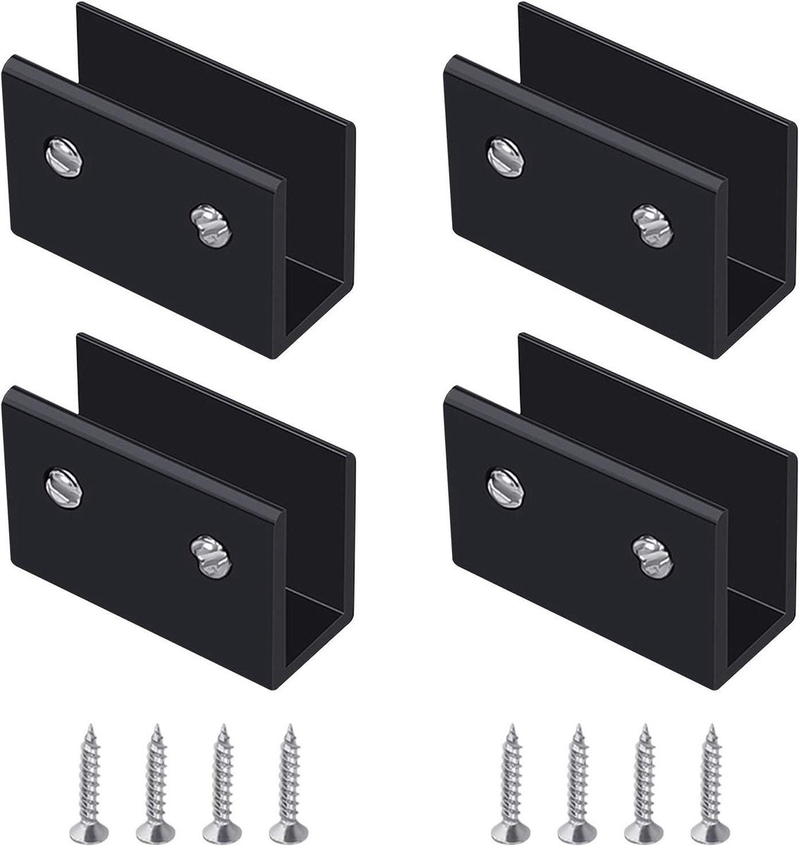 4 stuks Glazen klemmen - Zwarte plankhouders - Verstelbaar en antislip