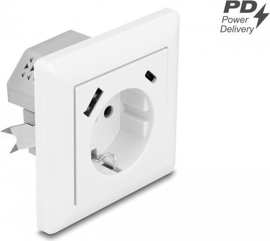 Delock inbouwstopcontact met 2 USB-oplaadpoorten (1 x USB Type-A en 1 x USB Type-C met PD 3.0, 18 W)