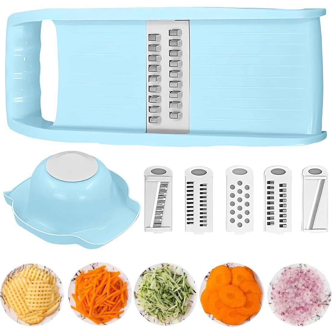 Dripio Multifunctionele groenteschaaf met 5 messen en handschilder, blauw