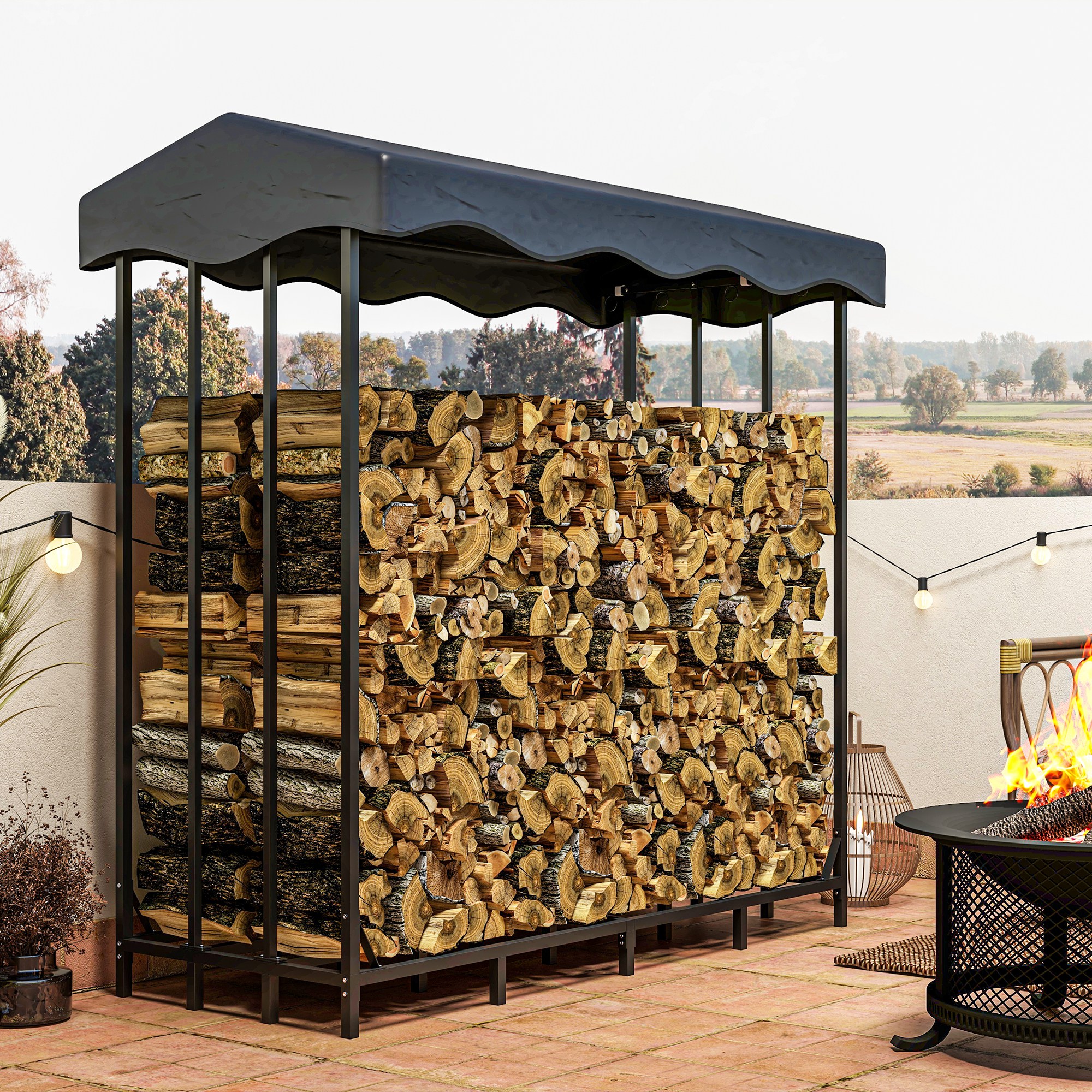 Outsunny Portalegna da Esterno in Metallo Rinforzato con Copertura, Capacità di 2000kg, Nero