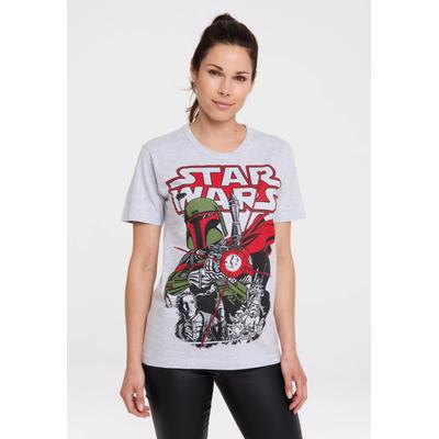 T-Shirt LOGOSHIRT "Star Wars - Boba Fett", Damen, Gr. M, grau (grau, meliert), 95% Baumwolle, 5% Viskose, unifarben, normal, Rundhals, Shirts T-Shirt, mit lizenziertem Print
