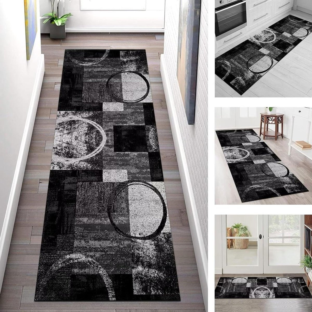 Wasbaar Antislip Keukentapijt Loper - Zwart Donkergrijs - 80 x 200 cm
