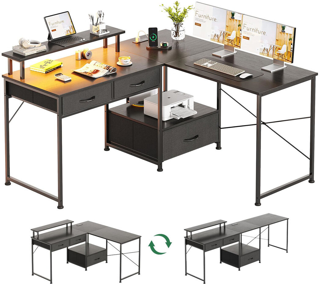 Inbox Zero Steel Computer Desk Black 74.5cm H X 128cm W X 120cm D