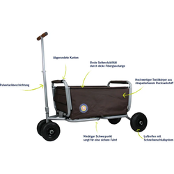 Beachtrekker faltbarer Bollerwagen Life mit integrierter Feststellbremse Braun und PU-Reifen