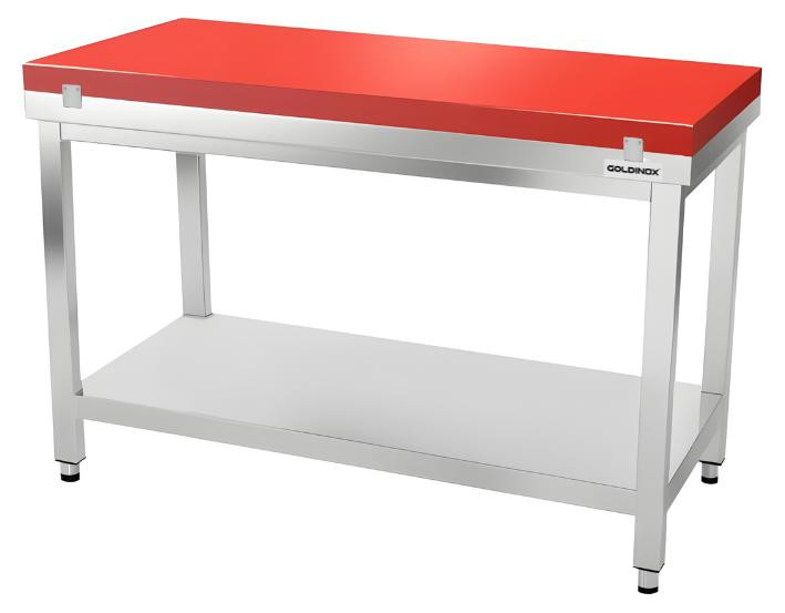 GOLDINOX Werkblad van roestvrij staal met rode snijplank, B: 160 cm, D: 70 cm