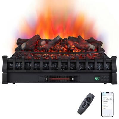 "Costway 30"" WiFi Fireplace Insert Lemonwood Set with Cracking Sound-Black"