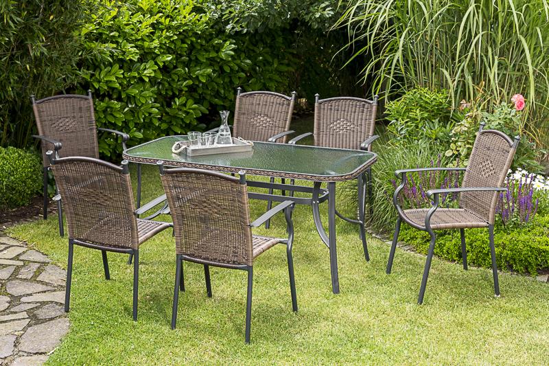 MERXXHANDELS Roma Set 7tlg 6 Sessel natur Tisch 150x80cm Alu/Kunststoff 09223811