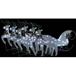 vidaXL Rentier mit Schlitten Weihnachtsdekoration 140LEDs Outdoor Weiß