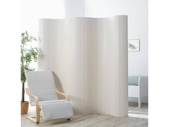 Homestyle4u Paravent Raumteiler Innen Bambus Weiß 195cm hoch Raumtrenner Trennwand Rollbar in Wellenform für Ordnung, Sichtschutz & Sonnenschutz