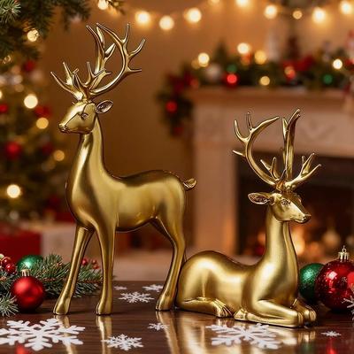 Inspired Living Elegant Gold Reindeer Christmas Table Decoration Set Elegant Gold Reindeer Christmas Table Decoration Set