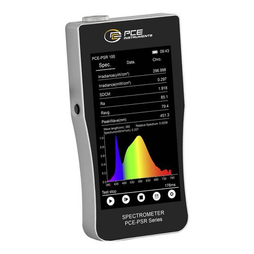 PCE Instruments Spektrometer PCE-PSR 100 |41 Lichtparameter |Farbwiedergabeindex |Farbkoordinaten |Spektralverteilungen