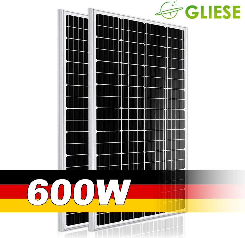 18V 600W Solarpanel Solarmodul Mono Photovoltaik Solarzelle 2x 300Watt PV Modul für 12Volt Batterien Wohnwagen Wohnmobil Boot Yacht RV Dachhalterungen