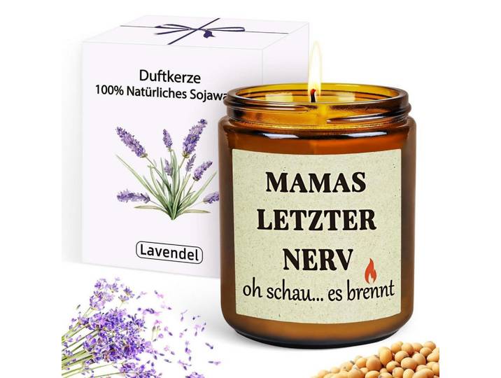 Stumpenkerze mit Spruch Lavendelduft Sojawachs, Braun, Paraffin, 6 cm, Dekoration, Kerzen & Kerzenhalter, Duftkerzen