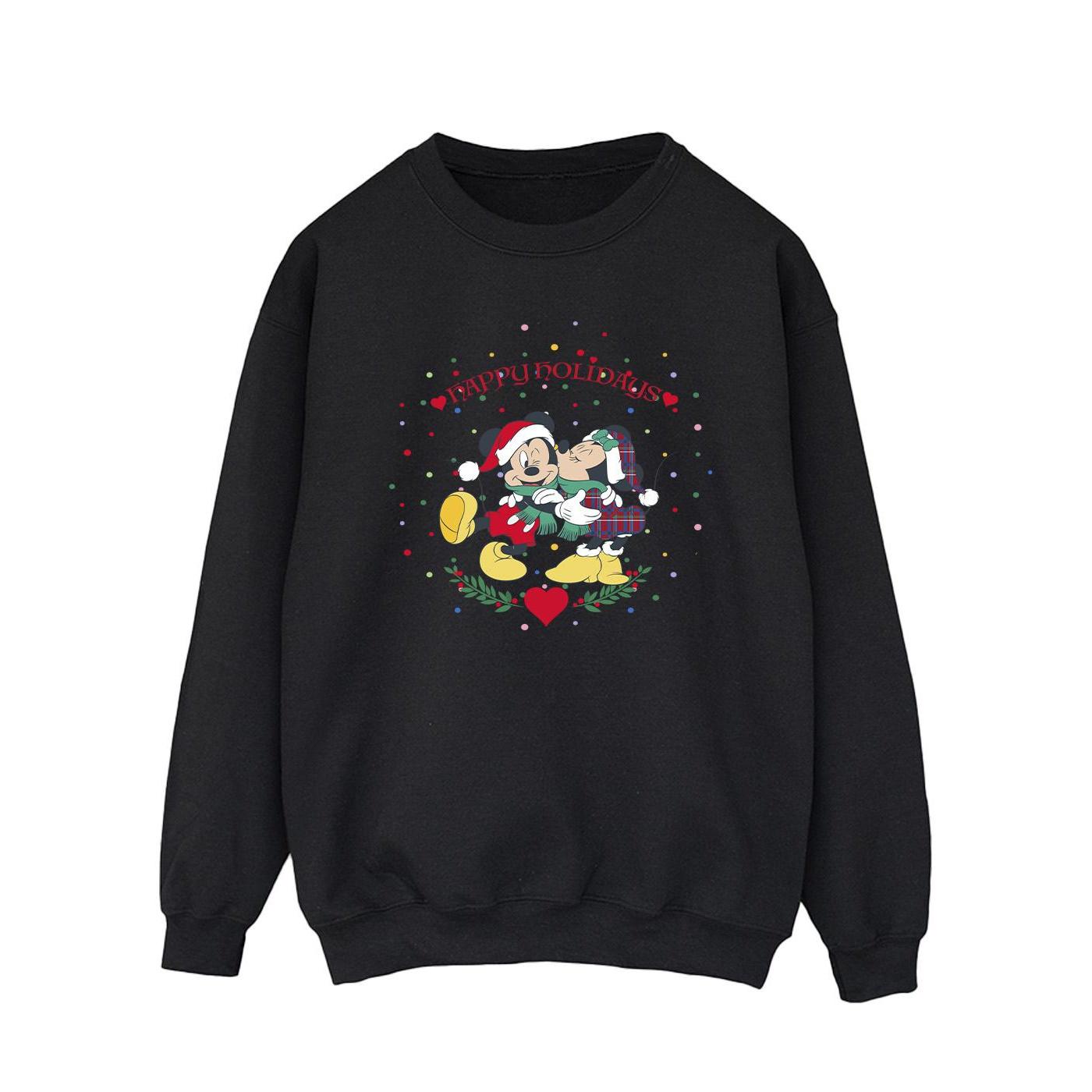 Disney Heren Mickey Mouse Mickey Minnie Kerstmis Sweatshirt (Zwart)