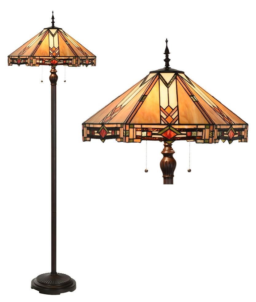 Clayre & Eef Tiffany vloerlamp, beige glas, Diameter: 50 cm, Hoogte: 161 cm