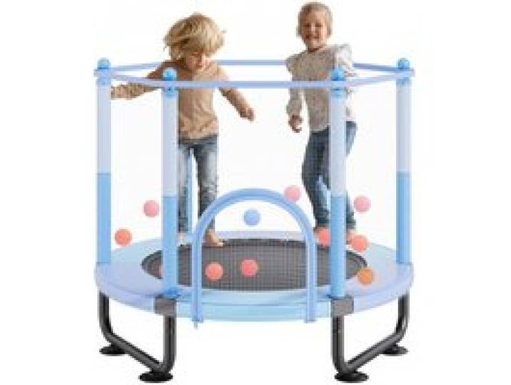 VEVOR Kindertrampolin Outdoor-Trampolin mini Freizeittrampolin 1545 mm für Kleinkinder mit Sicherheitsnetz & Basketballkorb, Geburtstagsgeschenk Weihnachtsspielzeug für Kinder ab 3 Jahren Blau