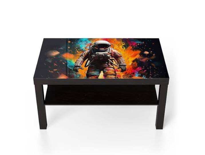 DEQORI Glastisch schwarz groß 90x50 cm Motiv Kosmische Reise ausgefallener Beistelltisch aus Glas Hochglanz Couchtisch fürs Wohnzimmer moderner Couch Tisch mit Design