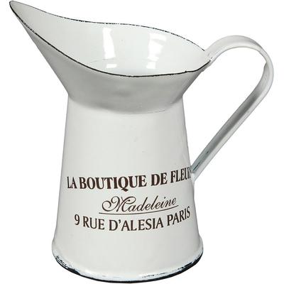 Kanne AMBIENTE HAUS "Krug aus Emaille klein in antikweiß", weiß, B:11cm H:12cm, Emaille, Kannen, Karaffe, für In- u. Outdoor, Krug mit schwarzem französischem Aufdruck