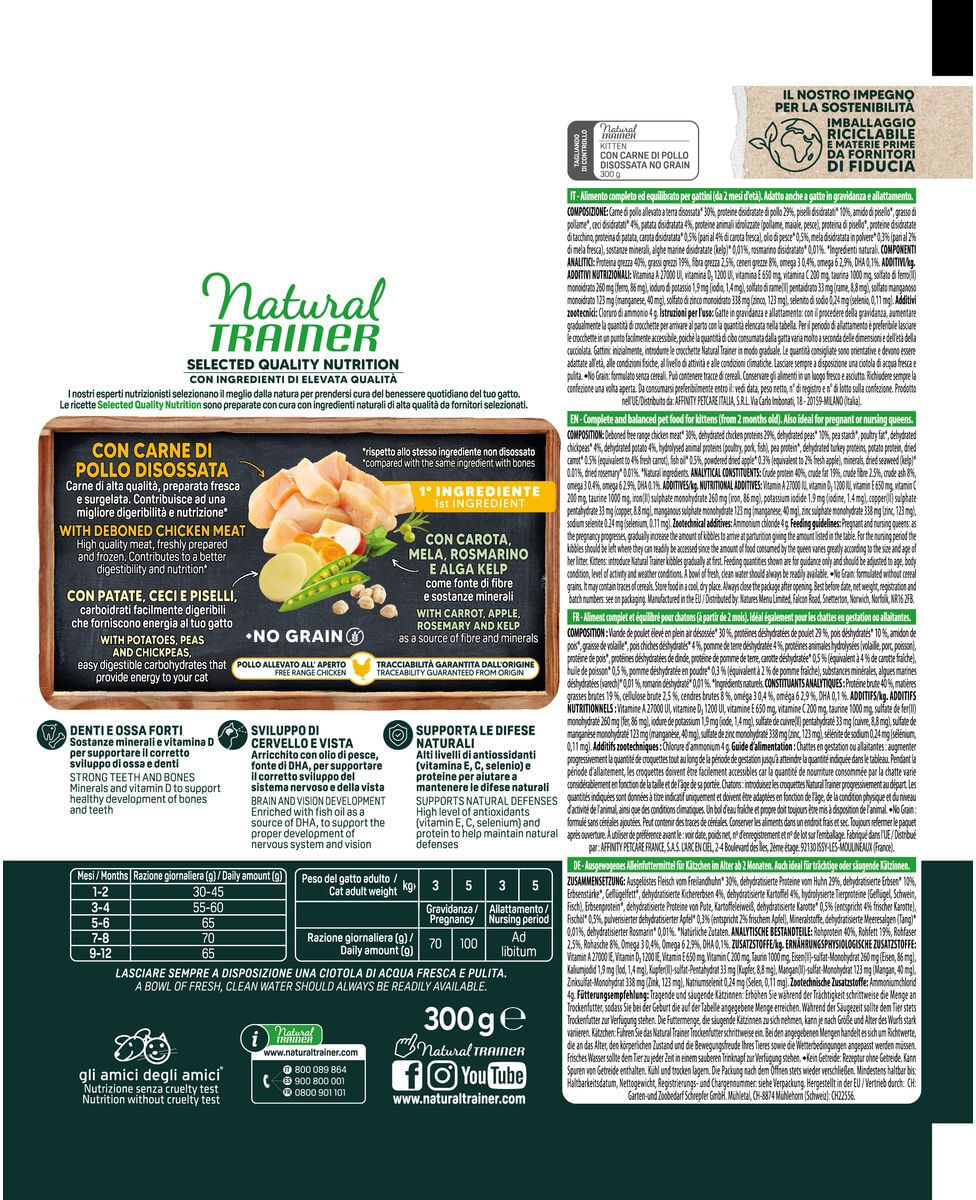 Natural Trainer Selected Kitten No Grain Pollo 300GR