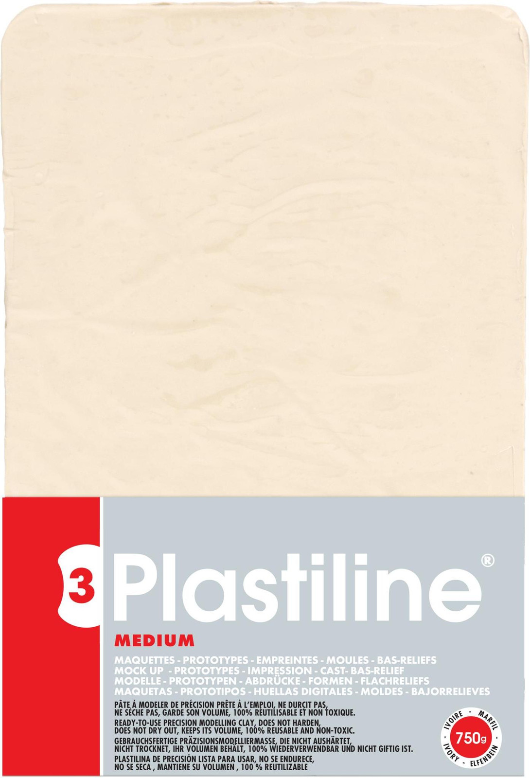 Plastiline modelleerklei, 750 gram, hardheidsgraad 3 (medium), kleur: ivoor (7155T)
