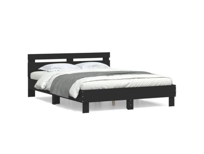 PUGYNBK Bettgestell 150 x 200 cm mit schwarzem Kopfteil Langlebiges technisches Holz, Lattenrost, Rückenstütze, ohne Matratze