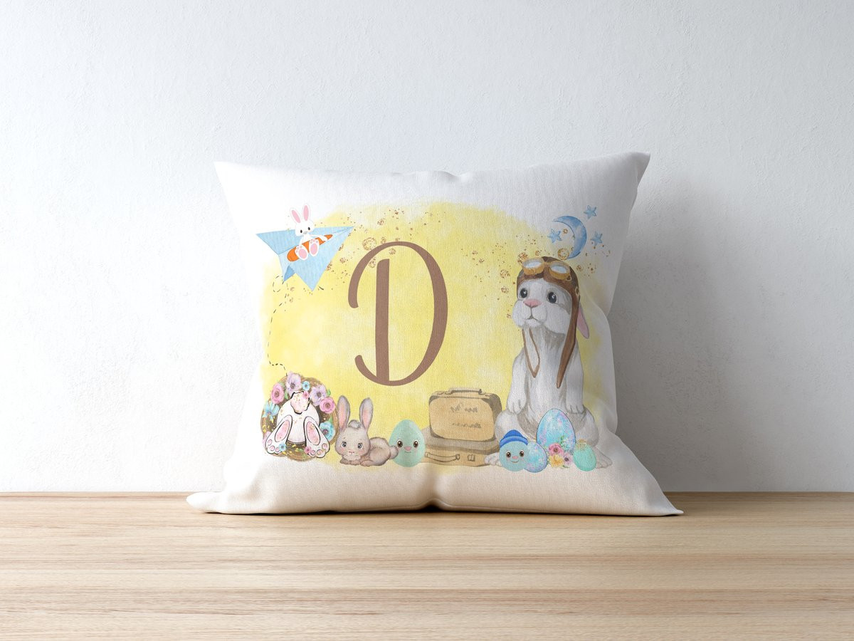Sierkussen Letter D Monogram Paashaas Schattig Konijn Piloot voor de Kinderkamer