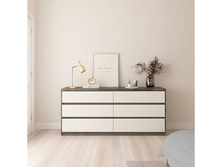 Dmora - Kommode Giselle, Wohnzimmerbuffet, Wohnzimmer-Sideboard, Moderne Küchen-Speisekammer, 154x50 h70 cm, Zement und Weiß