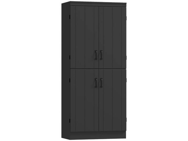 ComfortXL Highboard De-11215 4 Türen & 6 Ebenen mit verstellbaren Böden Schwarz, 40x176.7x76 cm, Kleinmöbel, Kommoden, Highboards